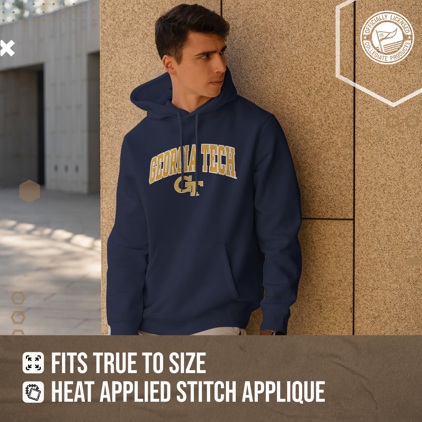 Georgia Tech Yellowjackets NCAA Adult Tackle Twill Hooded Sweatshirt - Navy