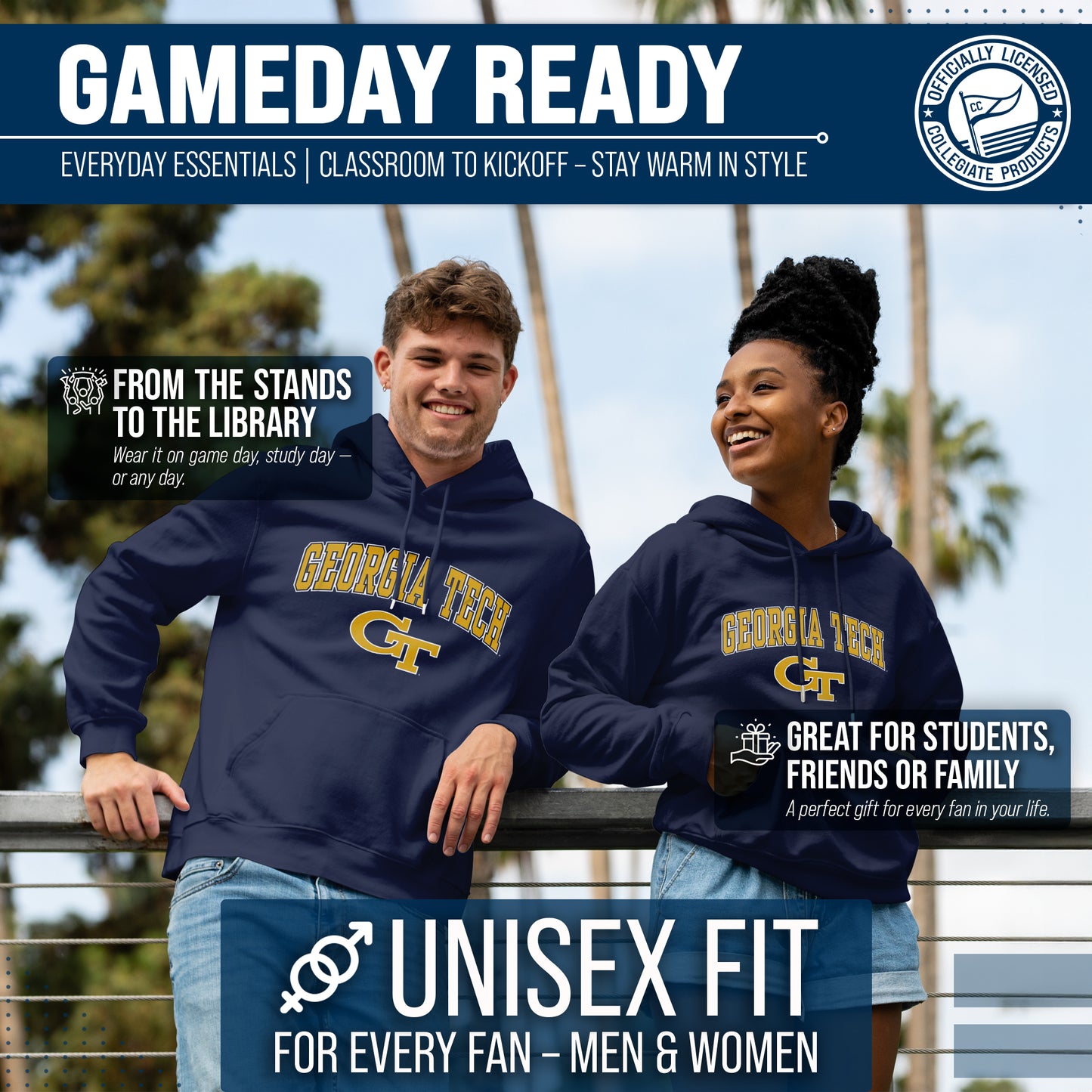 Georgia Tech Yellowjackets Adult Arch & Logo Soft Style Gameday Hooded Sweatshirt - Navy
