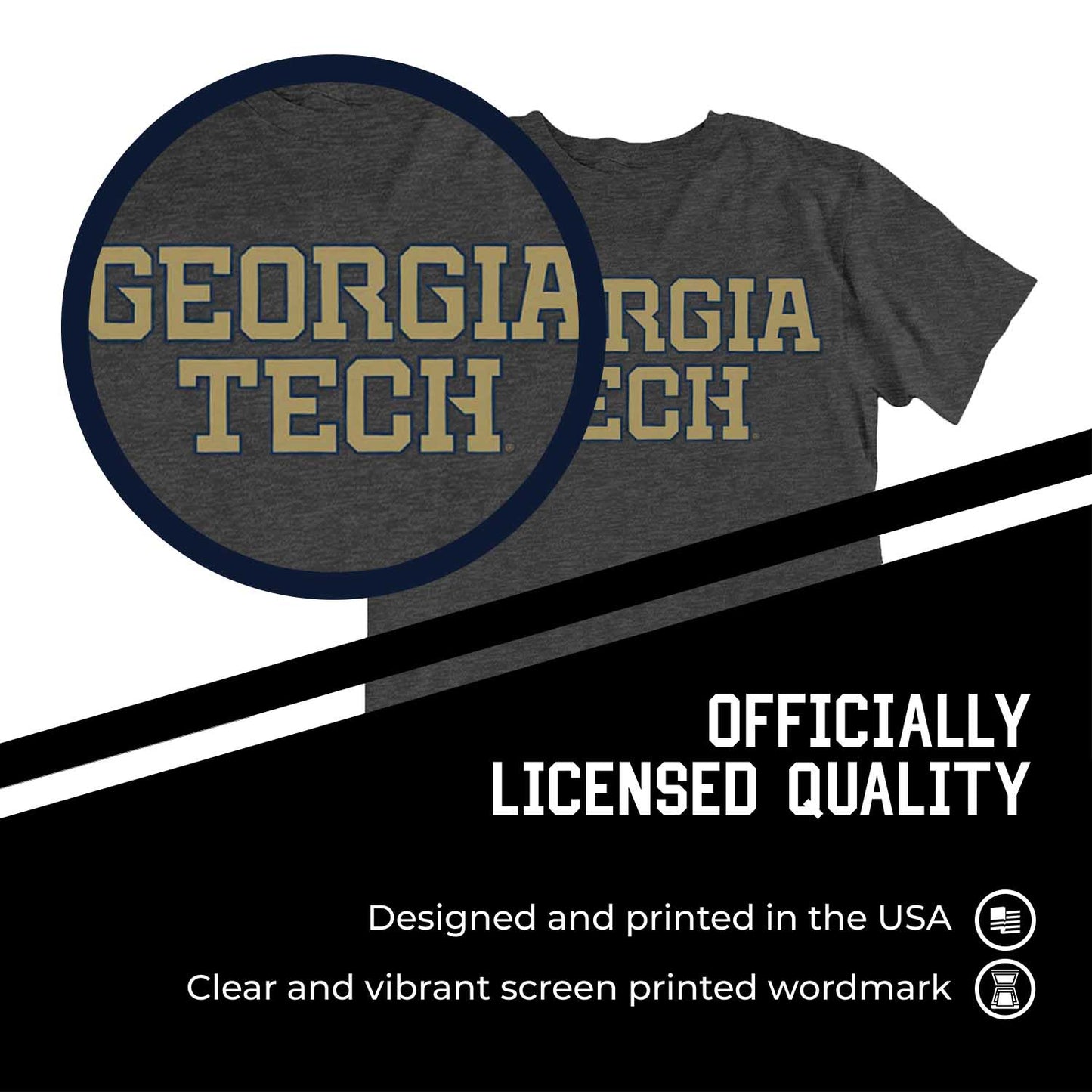 Georgia Tech Yellowjackets Campus Colors NCAA Adult Cotton Blend Charcoal Tagless T-Shirt - Charcoal