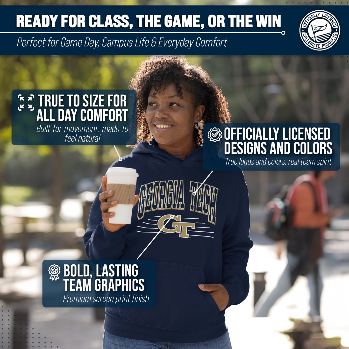 Georgia Tech Yellowjackets NCAA Adult Unisex Overtime Classics Hooded Fleece Sweatshirt - Navy