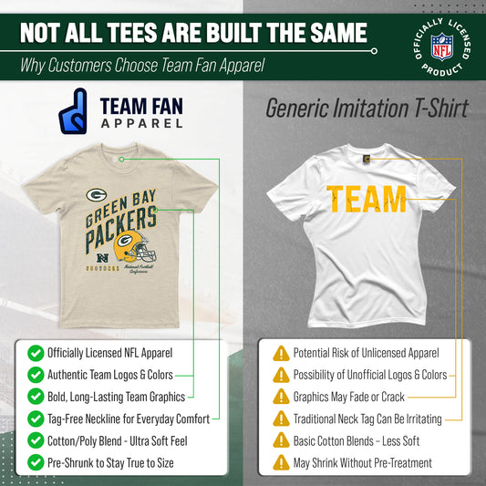 Green Bay Packers NFL Adult Distressed Helmet Tag-Less T-Shirt - Cream