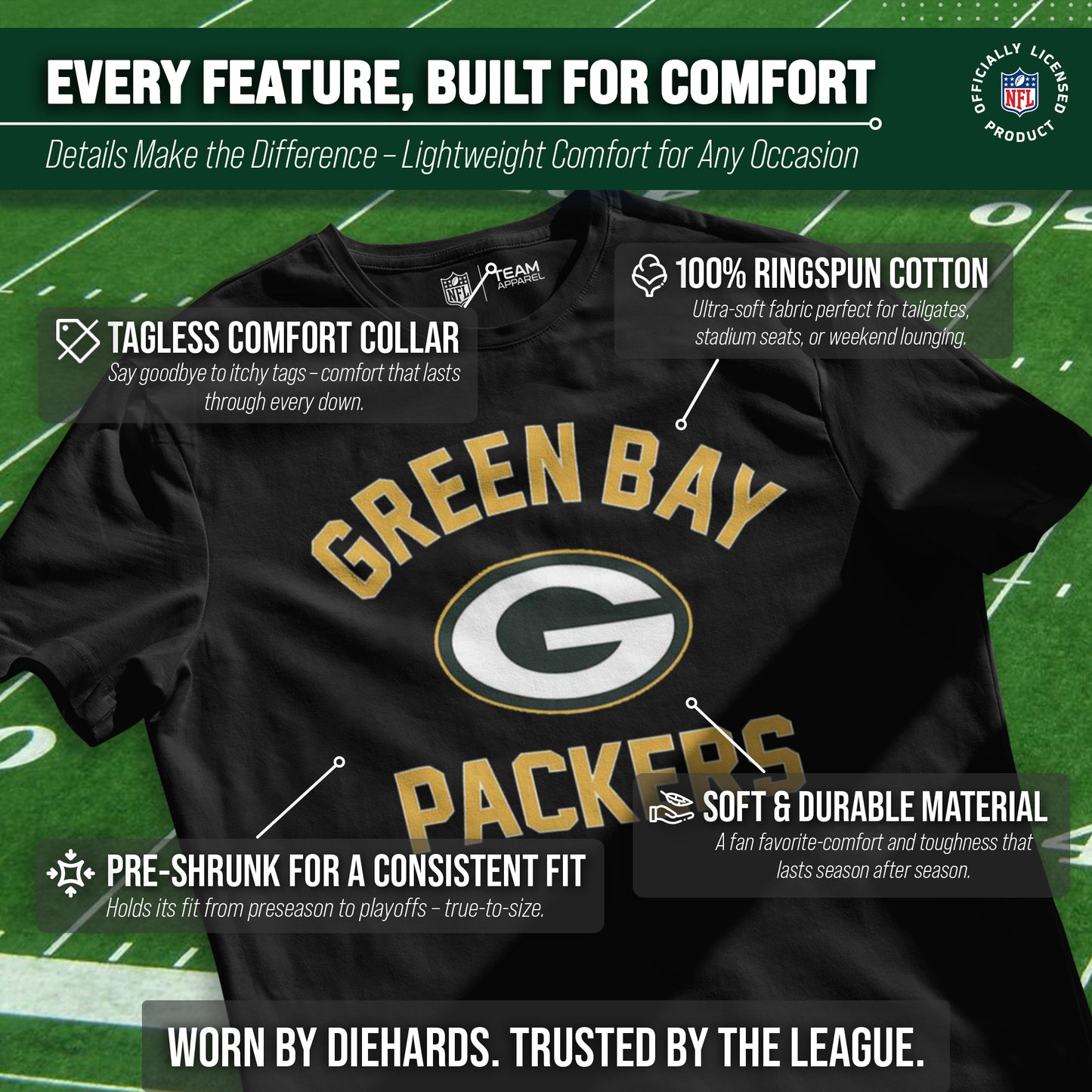 Green Bay Packers NFL Adult Gameday T-Shirt - Black