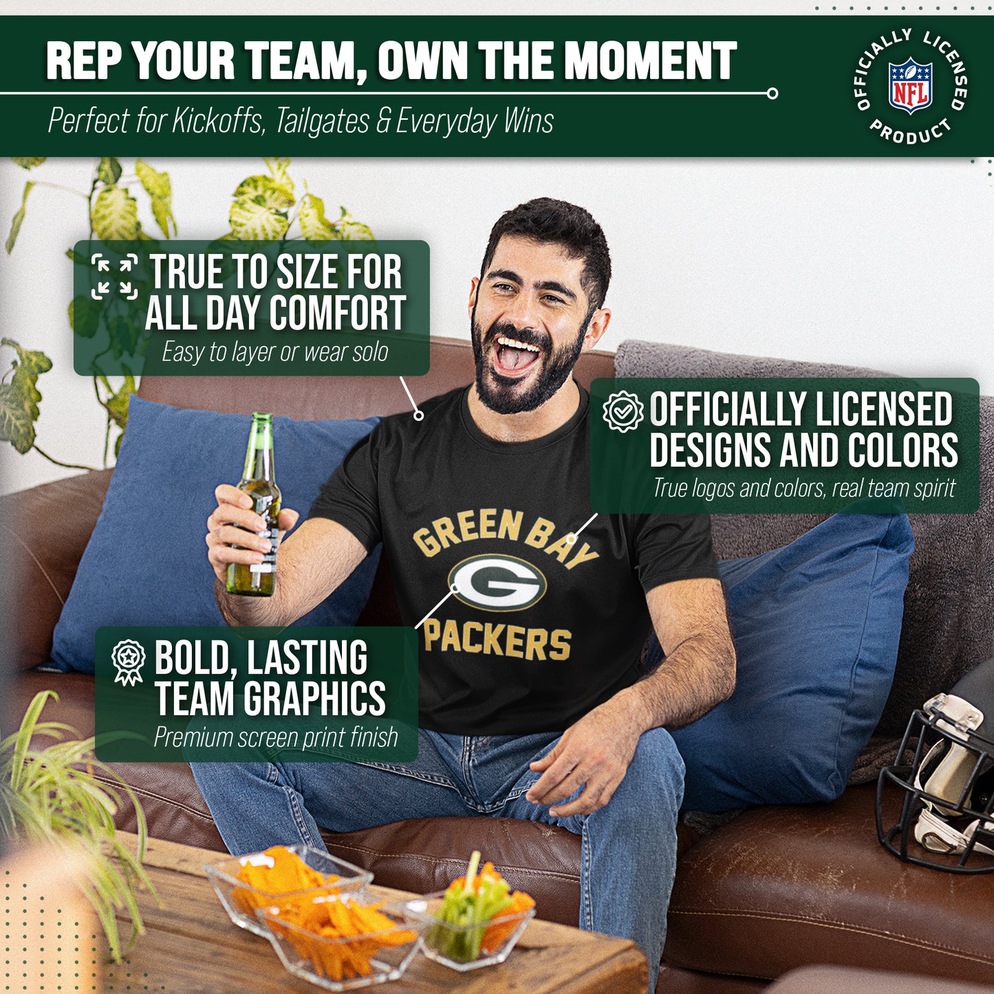 Green Bay Packers NFL Adult Gameday T-Shirt - Black