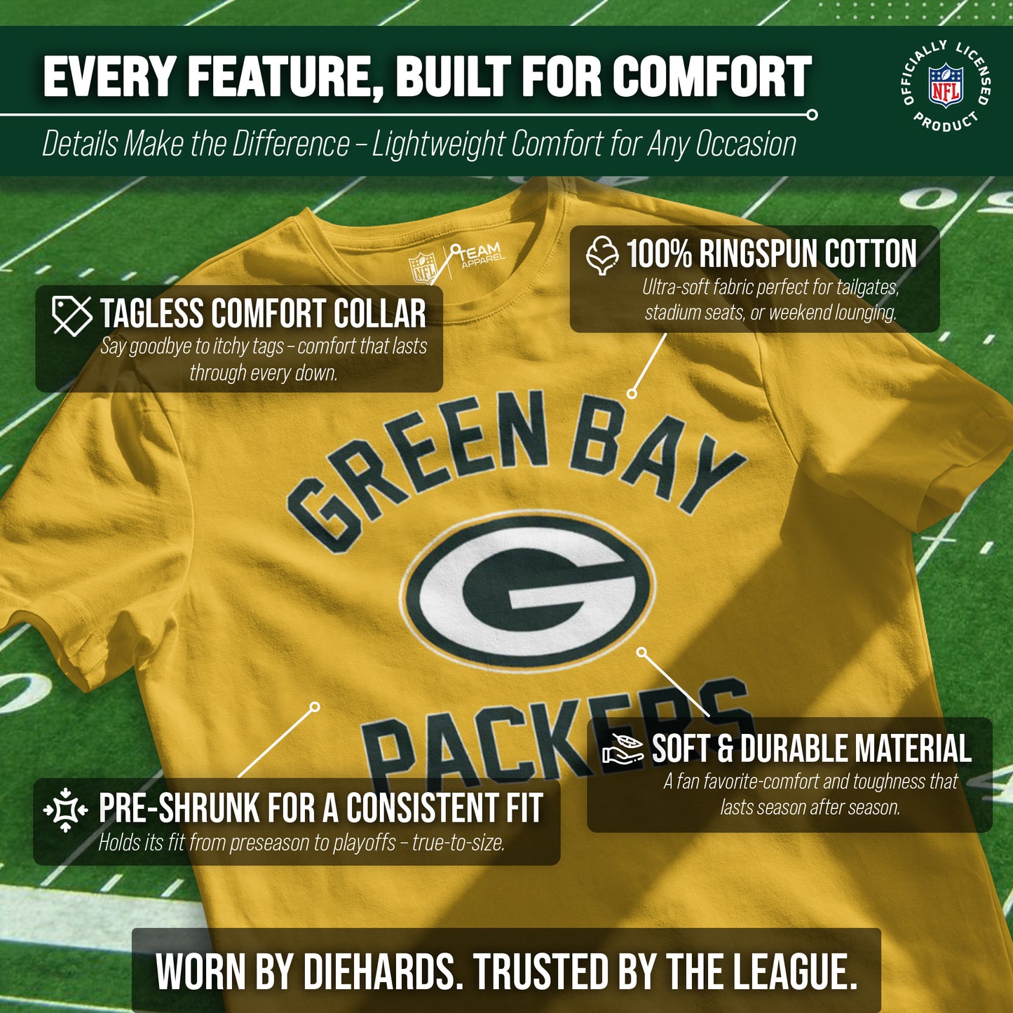 Green Bay Packers NFL Adult Gameday T-Shirt - Gold