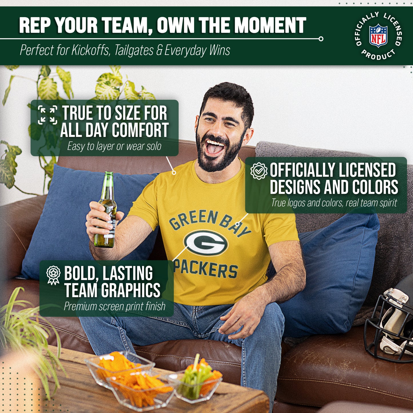 Green Bay Packers NFL Adult Gameday T-Shirt - Gold