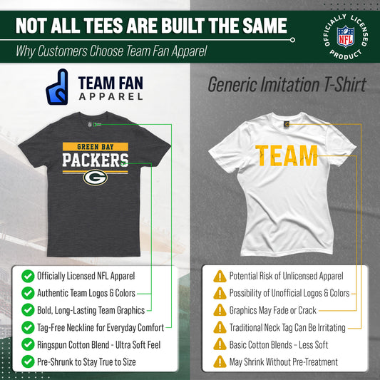 Green Bay Packers NFL Adult Team Block Tagless T-Shirt - Charcoal