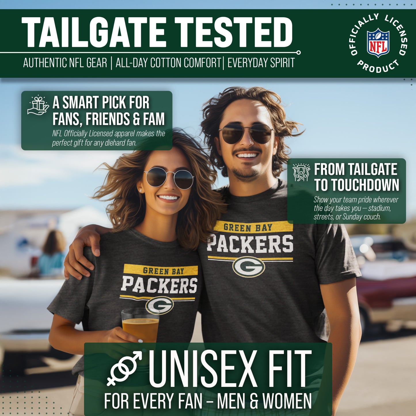 Green Bay Packers NFL Adult Team Block Tagless T-Shirt - Charcoal