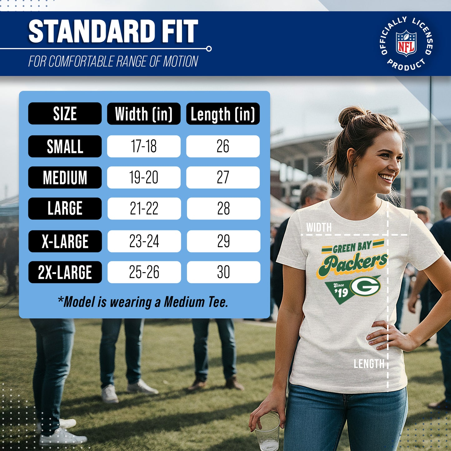 Green Bay Packers NFL Womens Vintage Charm Tag-Less Soft T-Shirt - Birch