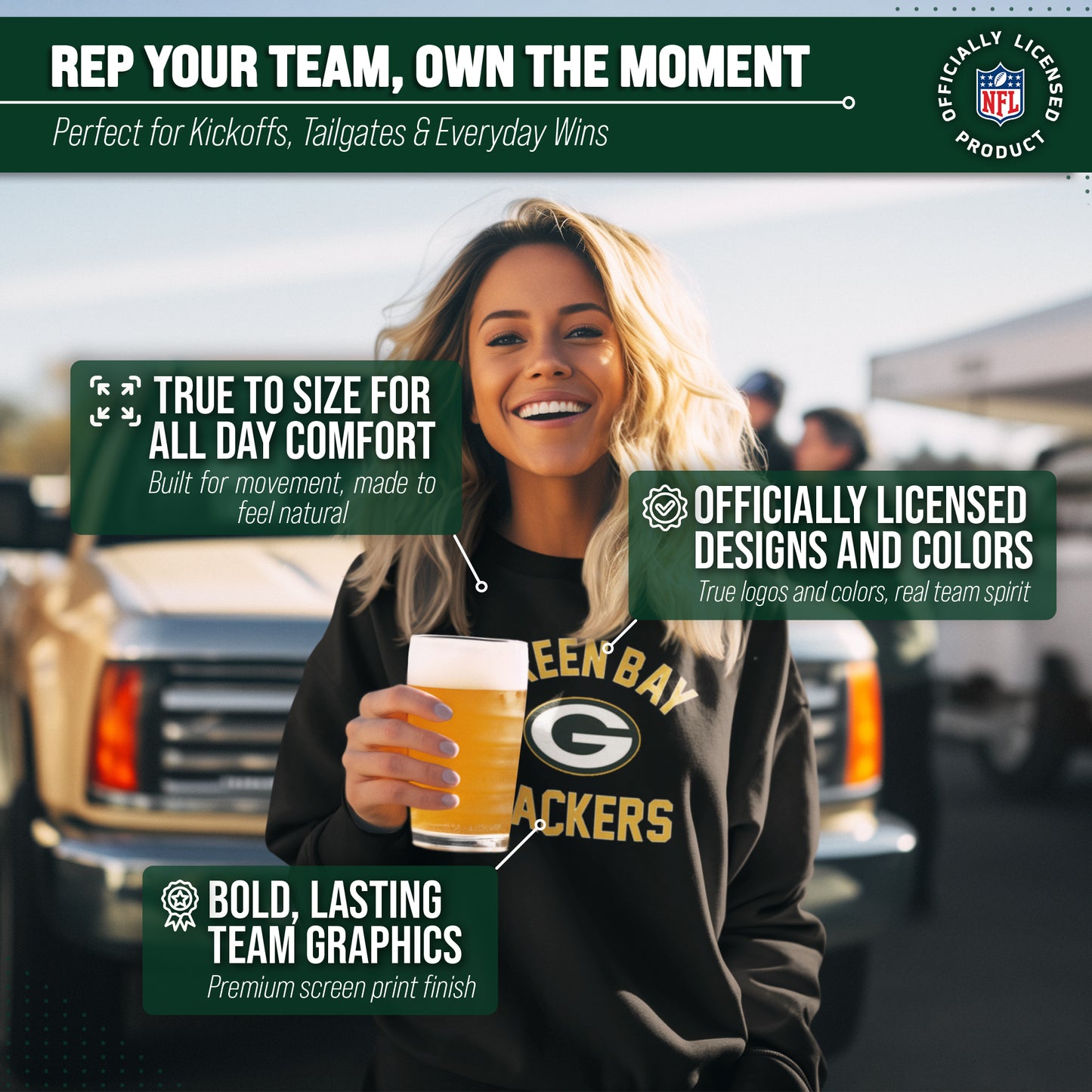 Green Bay Packers NFL Adult Gameday Football Crewneck Sweatshirt - Black