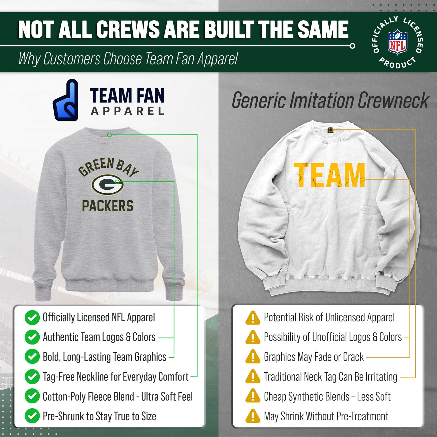 Green Bay Packers NFL Adult Gameday Football Crewneck Sweatshirt - Gray