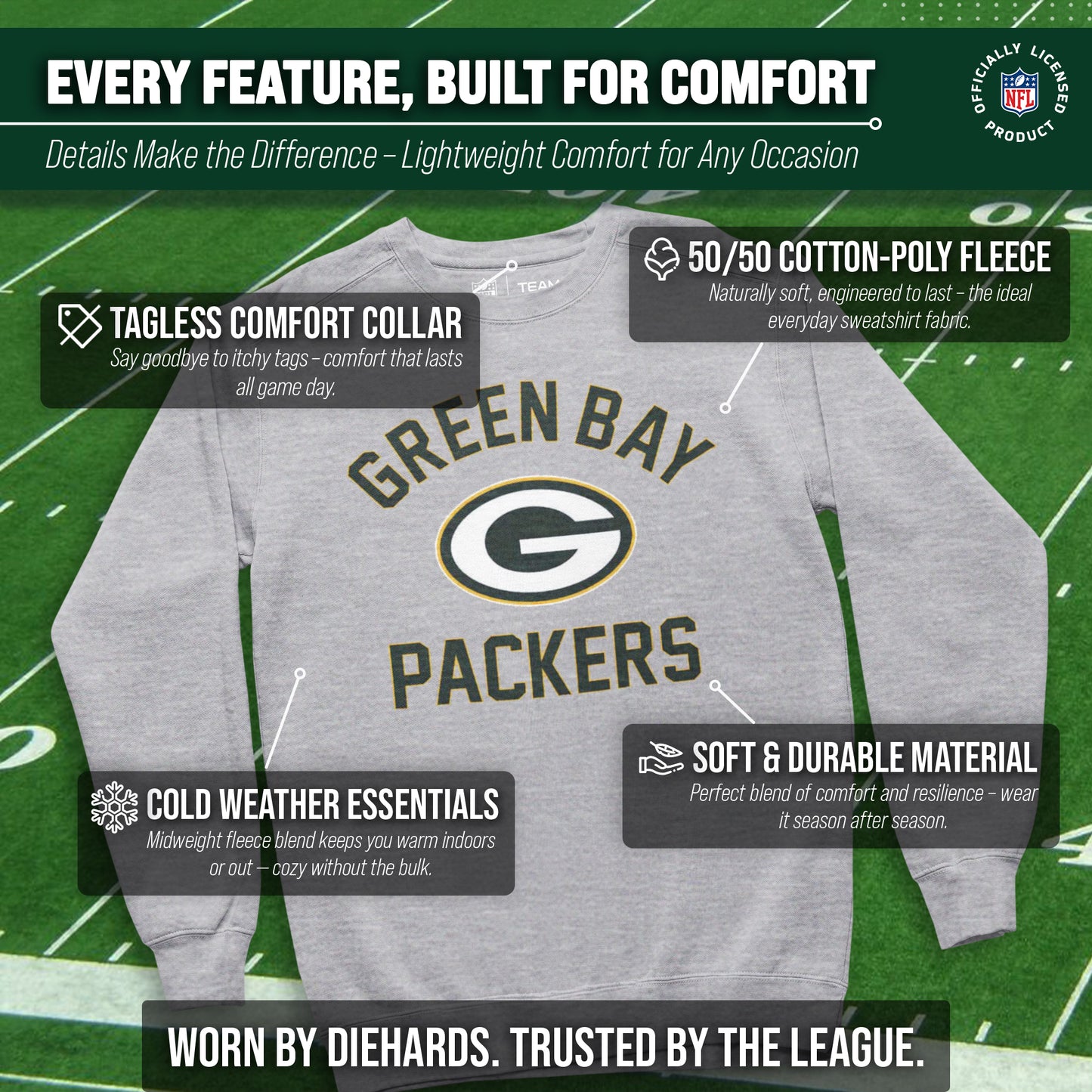 Green Bay Packers NFL Adult Gameday Football Crewneck Sweatshirt - Gray