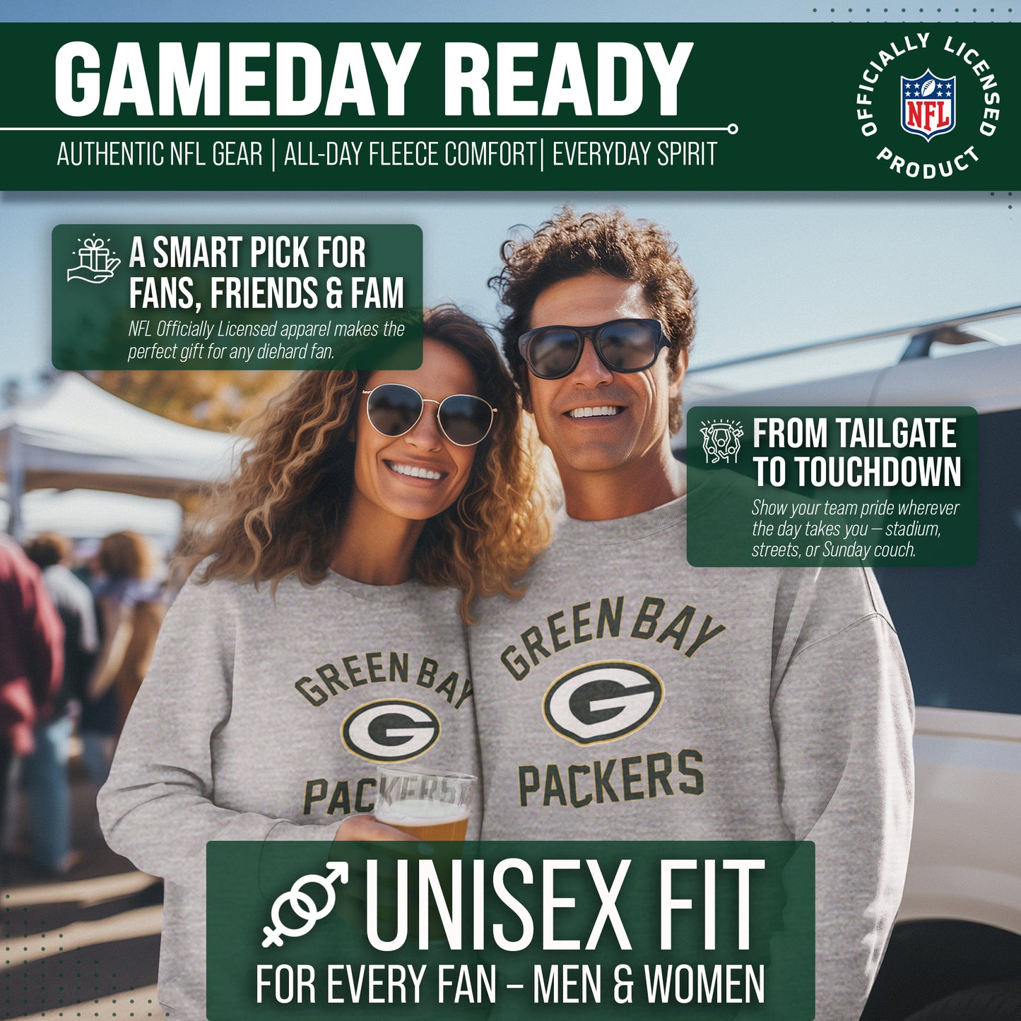 Green Bay Packers NFL Adult Gameday Football Crewneck Sweatshirt - Gray