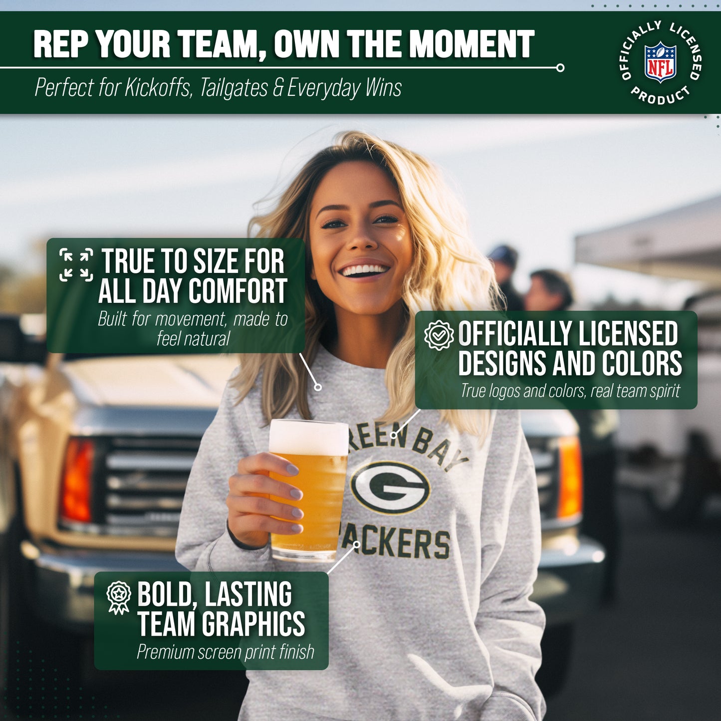 Green Bay Packers NFL Adult Gameday Football Crewneck Sweatshirt - Gray