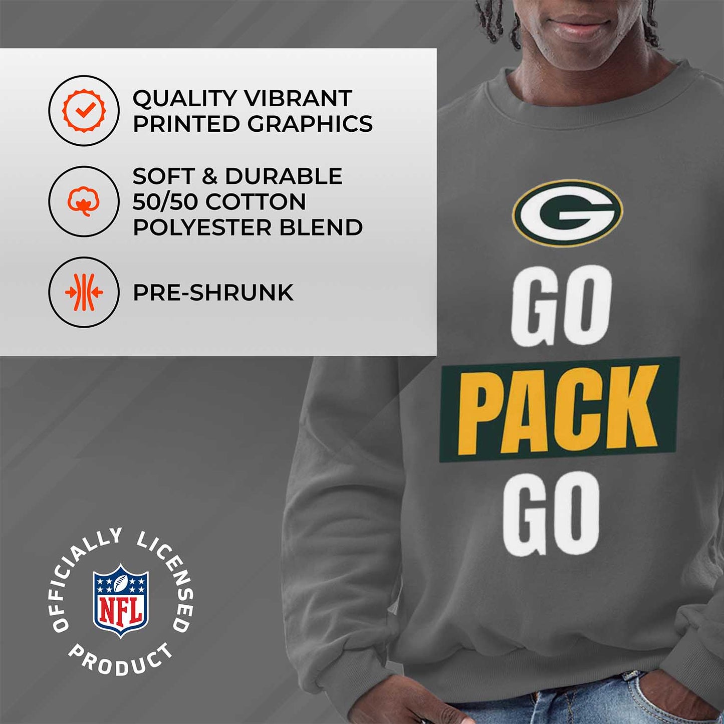 Green Bay Packers NFL Adult Slogan Crewneck Sweatshirt - Sport Gray