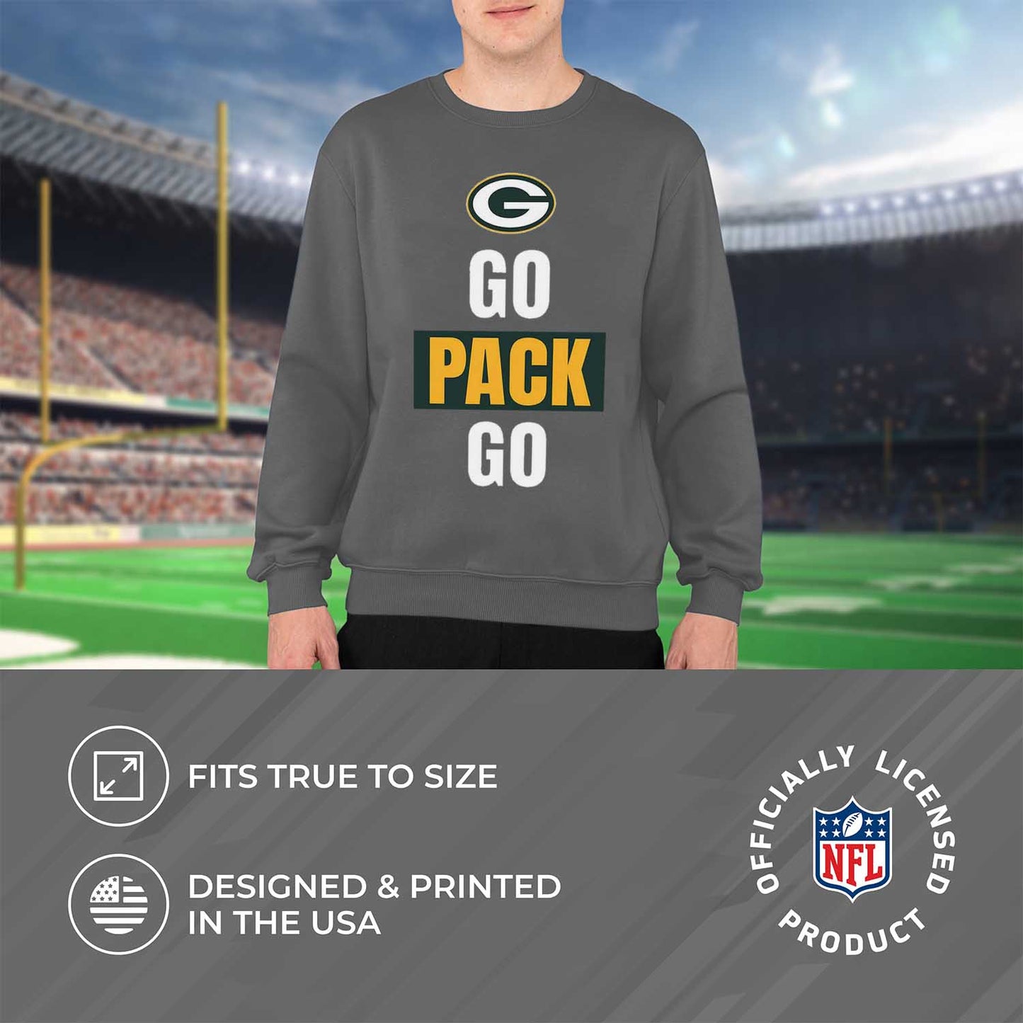 Green Bay Packers NFL Adult Slogan Crewneck Sweatshirt - Sport Gray