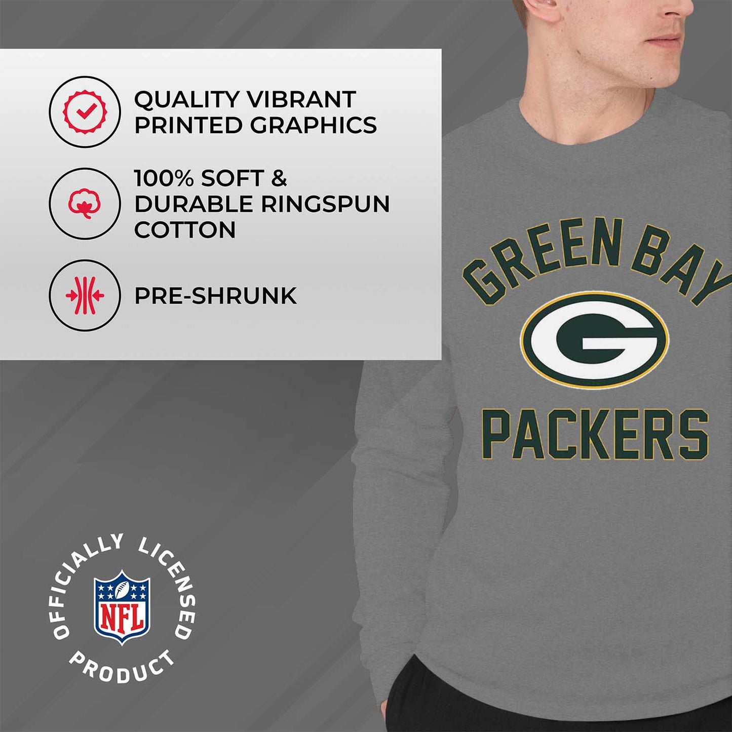Green Bay Packers NFL Gameday Adult Long Sleeve Shirt - Sport Gray