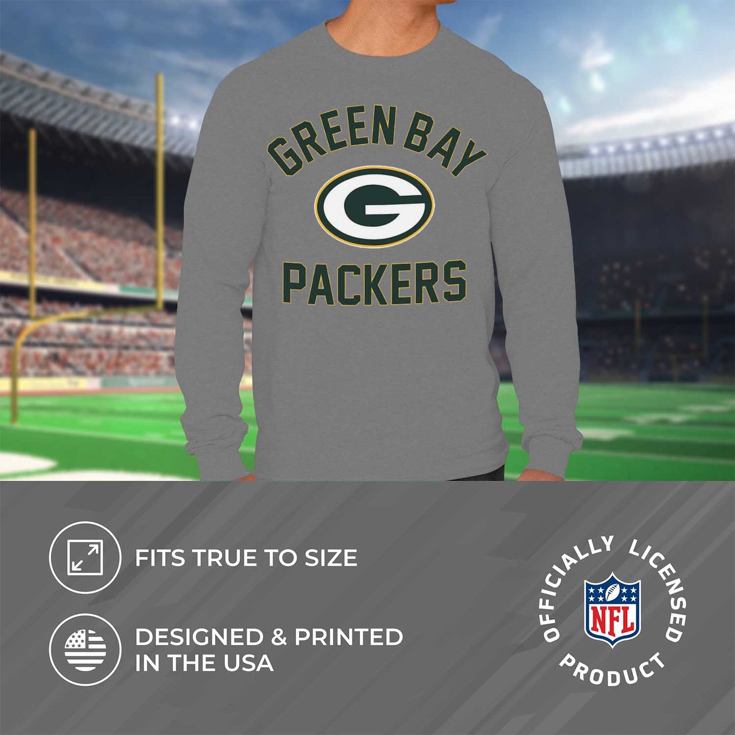 Green Bay Packers NFL Gameday Adult Long Sleeve Shirt - Sport Gray