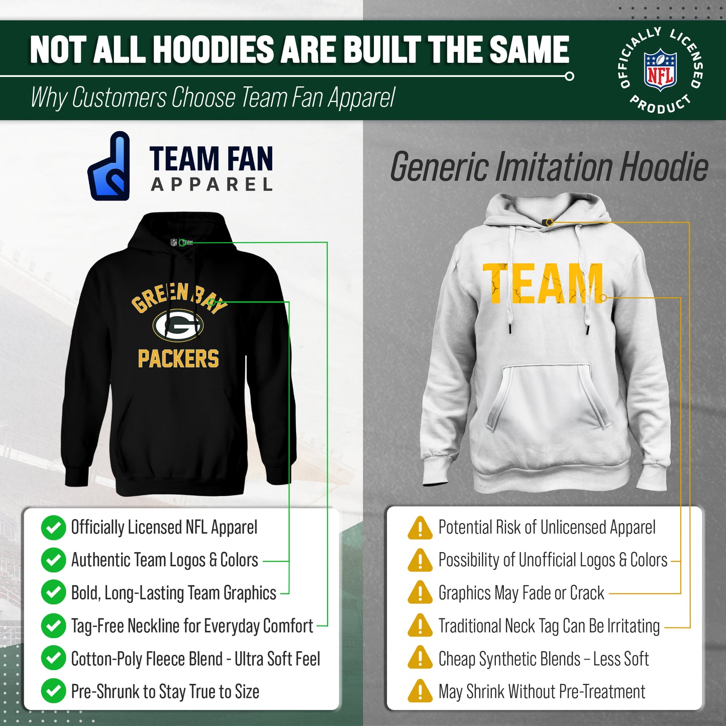 Green Bay Packers NFL Adult Gameday Hooded Sweatshirt - Black