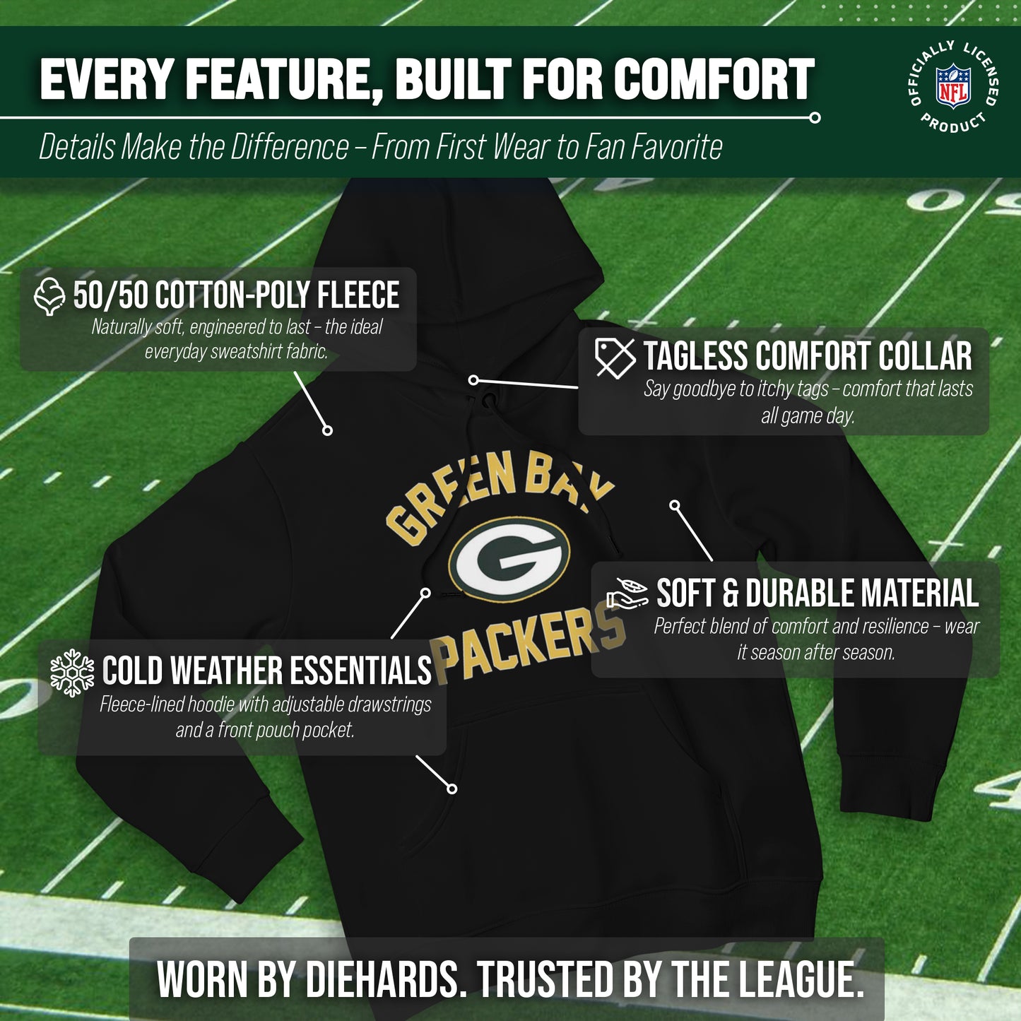 Green Bay Packers NFL Adult Gameday Hooded Sweatshirt - Black
