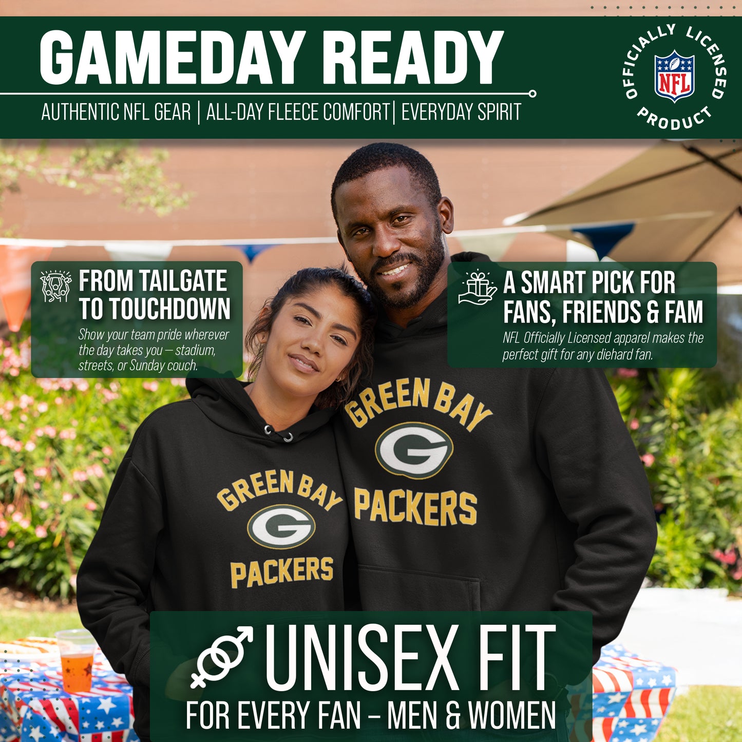 Green Bay Packers NFL Adult Gameday Hooded Sweatshirt - Black