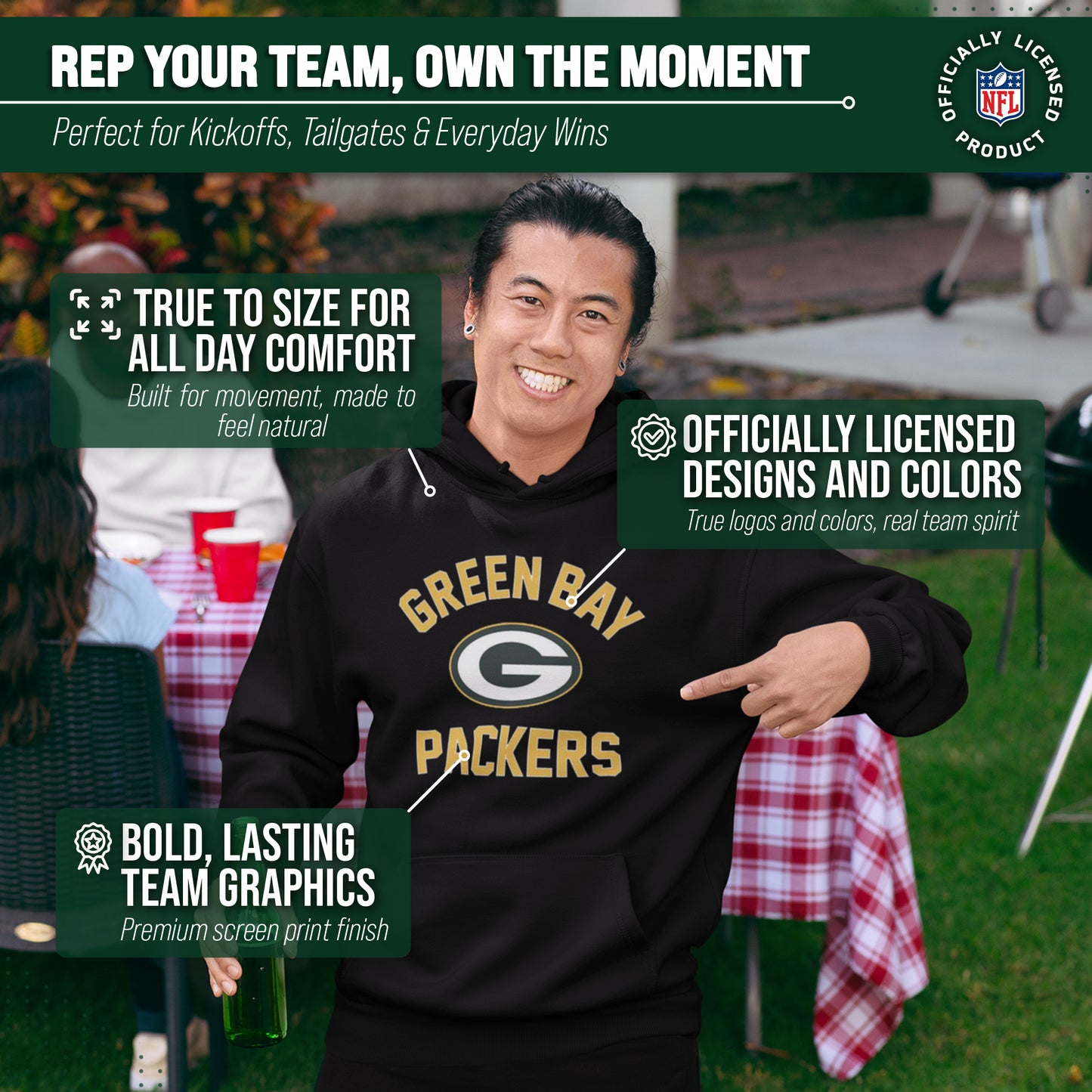 Green Bay Packers NFL Adult Gameday Hooded Sweatshirt - Black