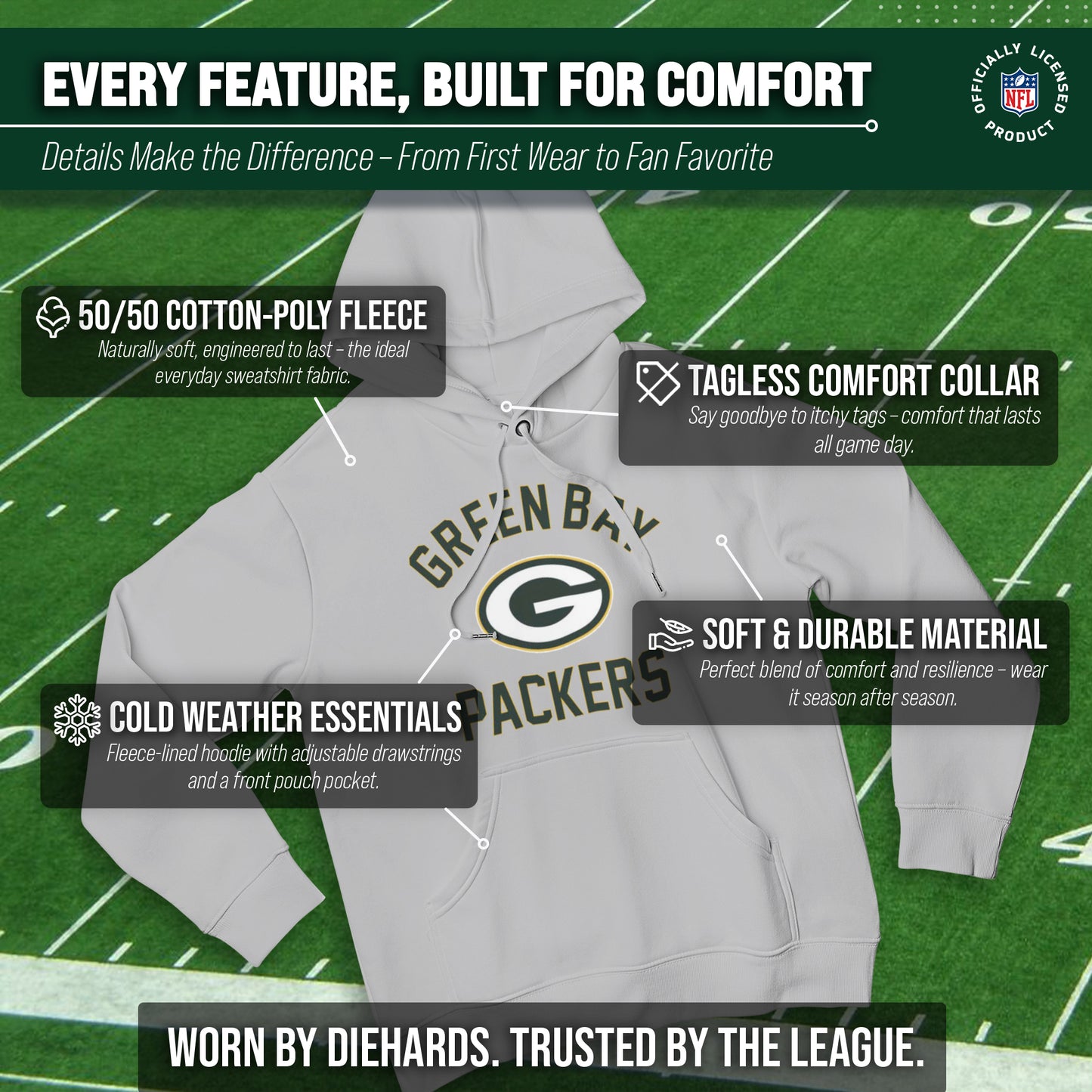 Green Bay Packers NFL Adult Gameday Hooded Sweatshirt - Gray