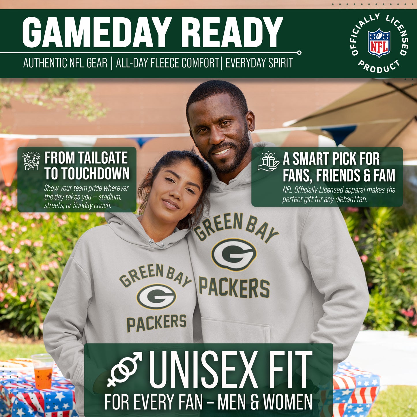 Green Bay Packers NFL Adult Gameday Hooded Sweatshirt - Gray
