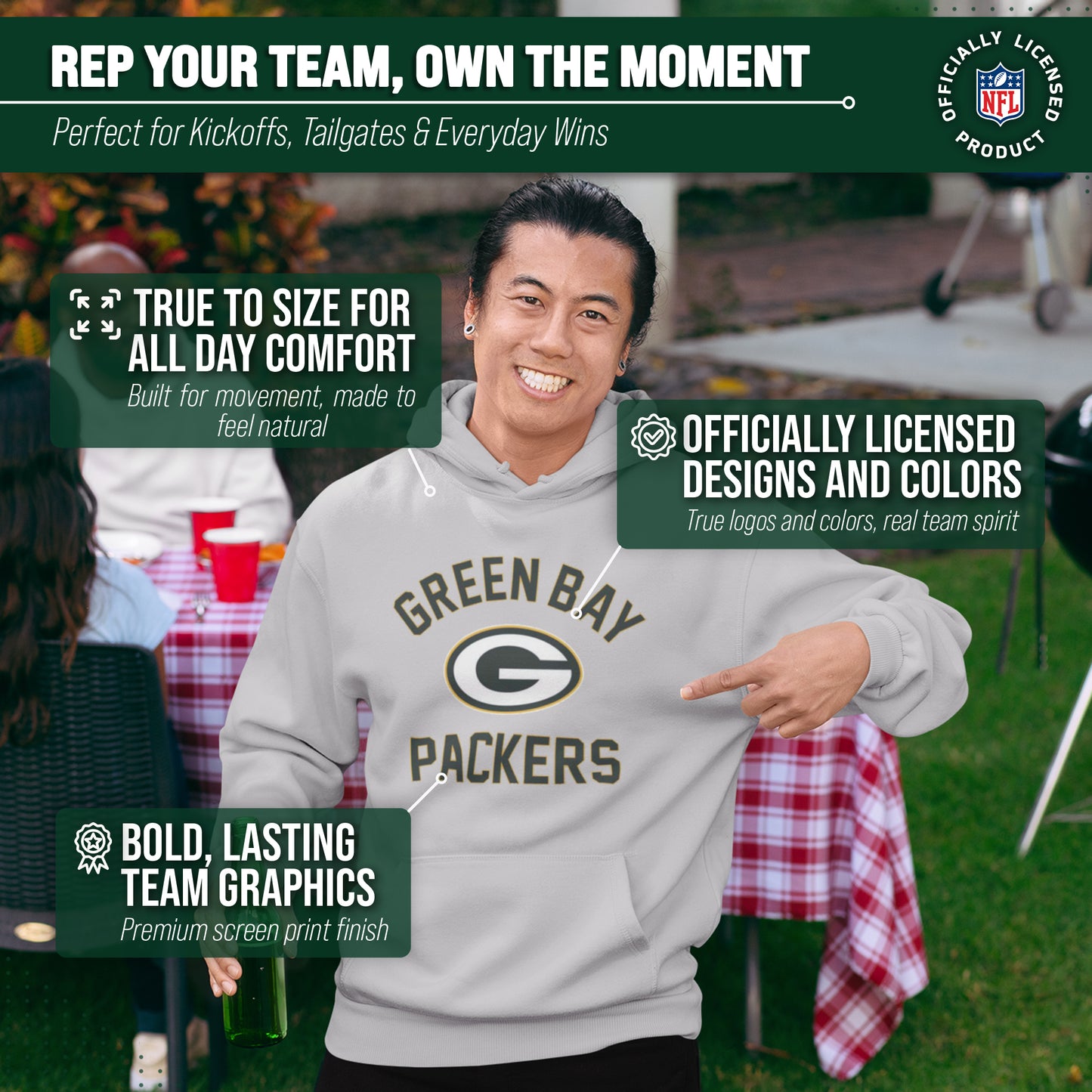 Green Bay Packers NFL Adult Gameday Hooded Sweatshirt - Gray