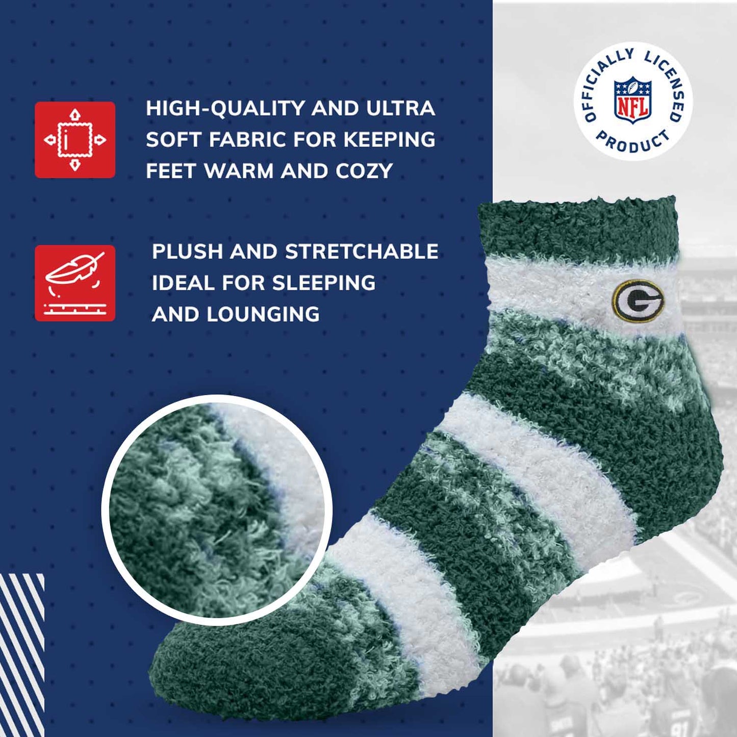 Green Bay Packers NFL Cozy Soft Slipper Socks - Green