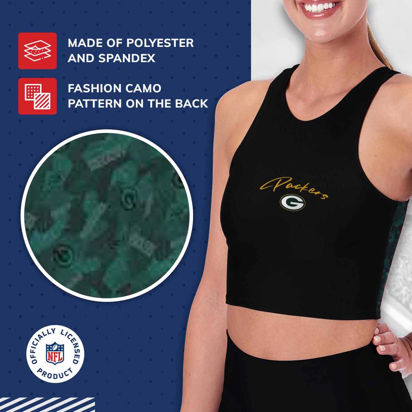 Green Bay Packers NFL Women's Sports Bra Activewear - Black