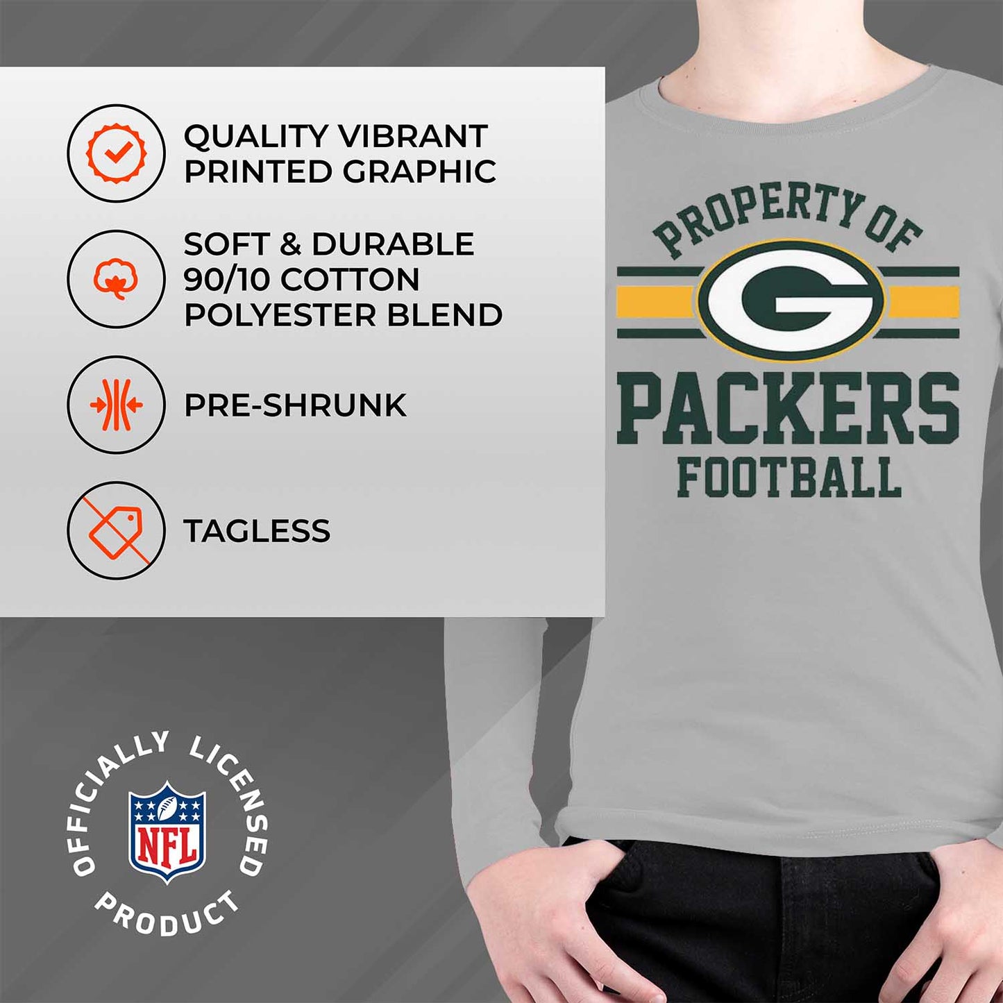 Green Bay Packers NFL Youth Property Of Crew Sweatshirt - Sport Gray