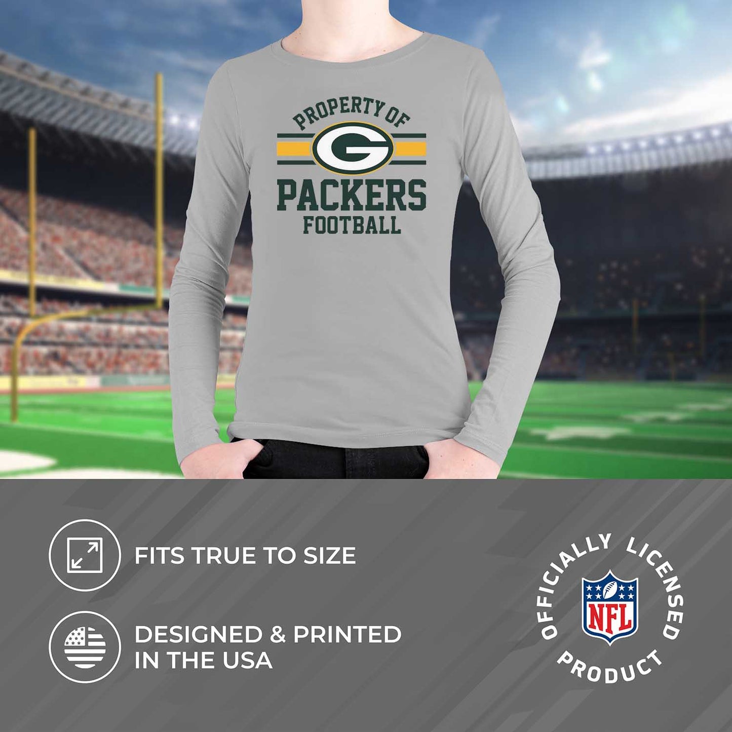 Green Bay Packers NFL Youth Property Of Crew Sweatshirt - Sport Gray