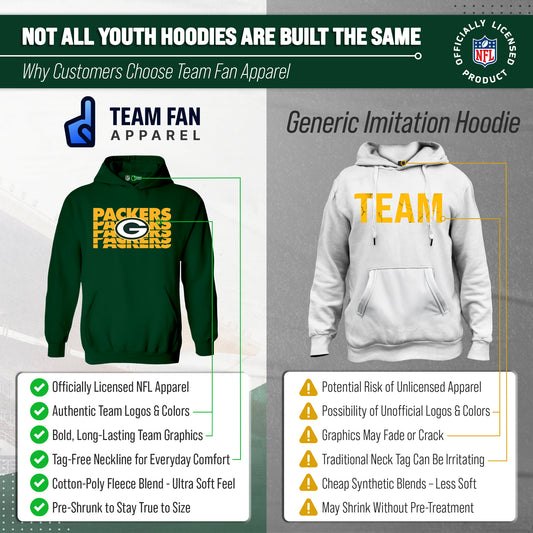 Green Bay Packers NFL Youth Repeating Logo Football Fleece Hooded Sweatshirt - Forest Green