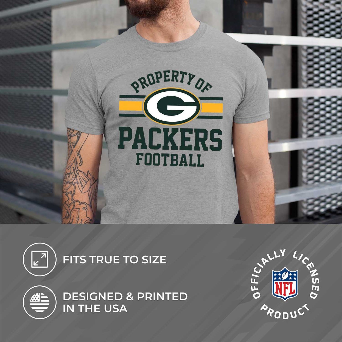 Green Bay Packers NFL Adult Property Of T-Shirt - Sport Gray