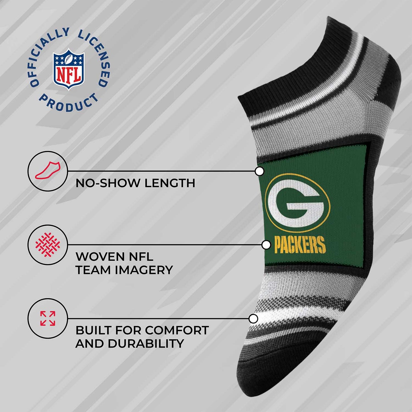 Green Bay Packers Adult Marquis Addition No Show Socks - Green