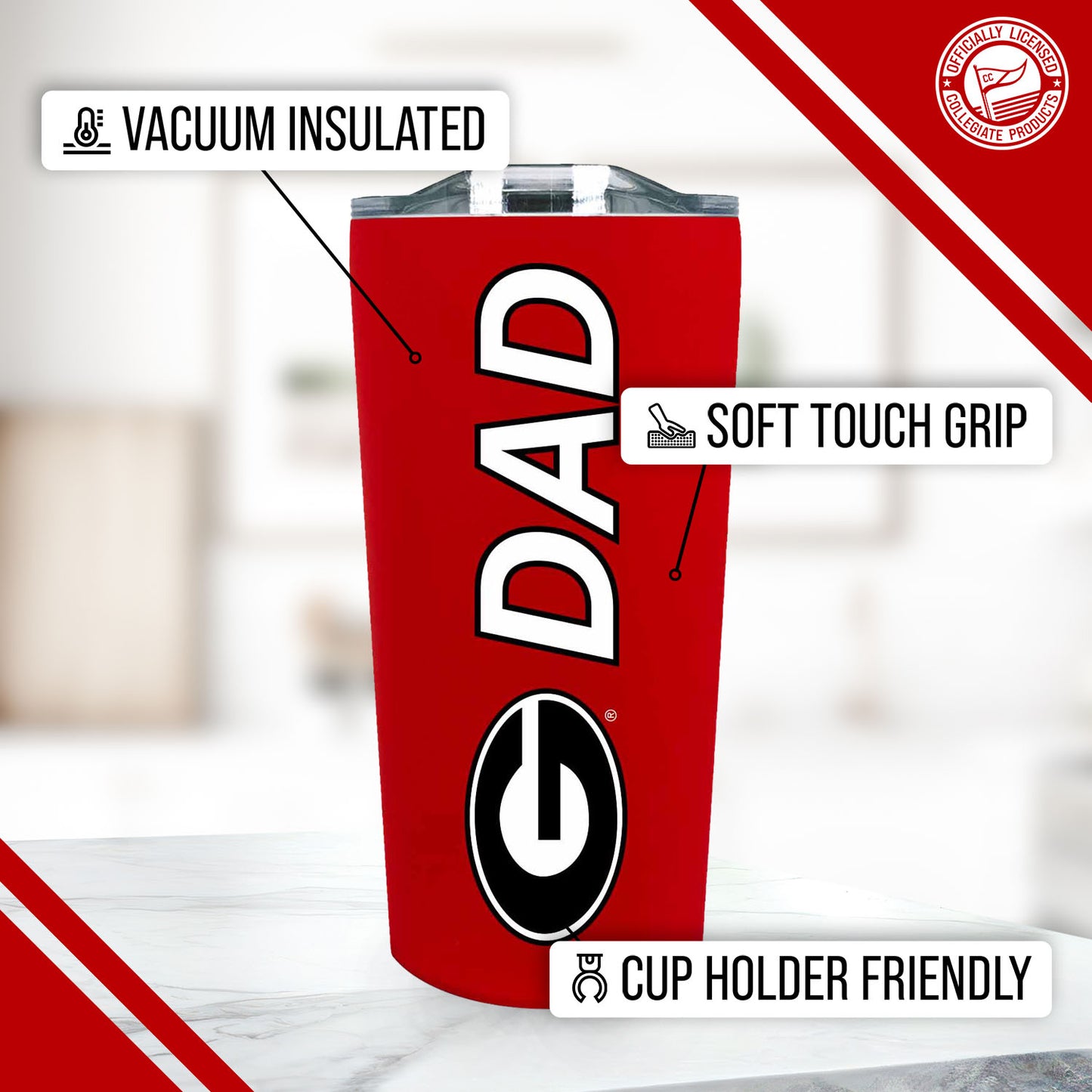 Georgia Bulldogs NCAA Stainless Steel Travel Tumbler for Dad - Red