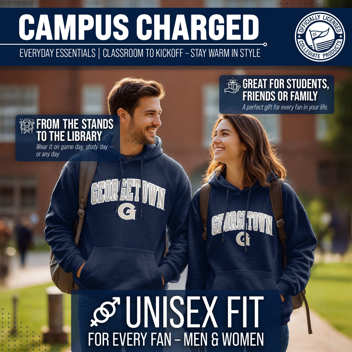 Georgetown Hoyas NCAA Adult Tackle Twill Hooded Sweatshirt - Navy