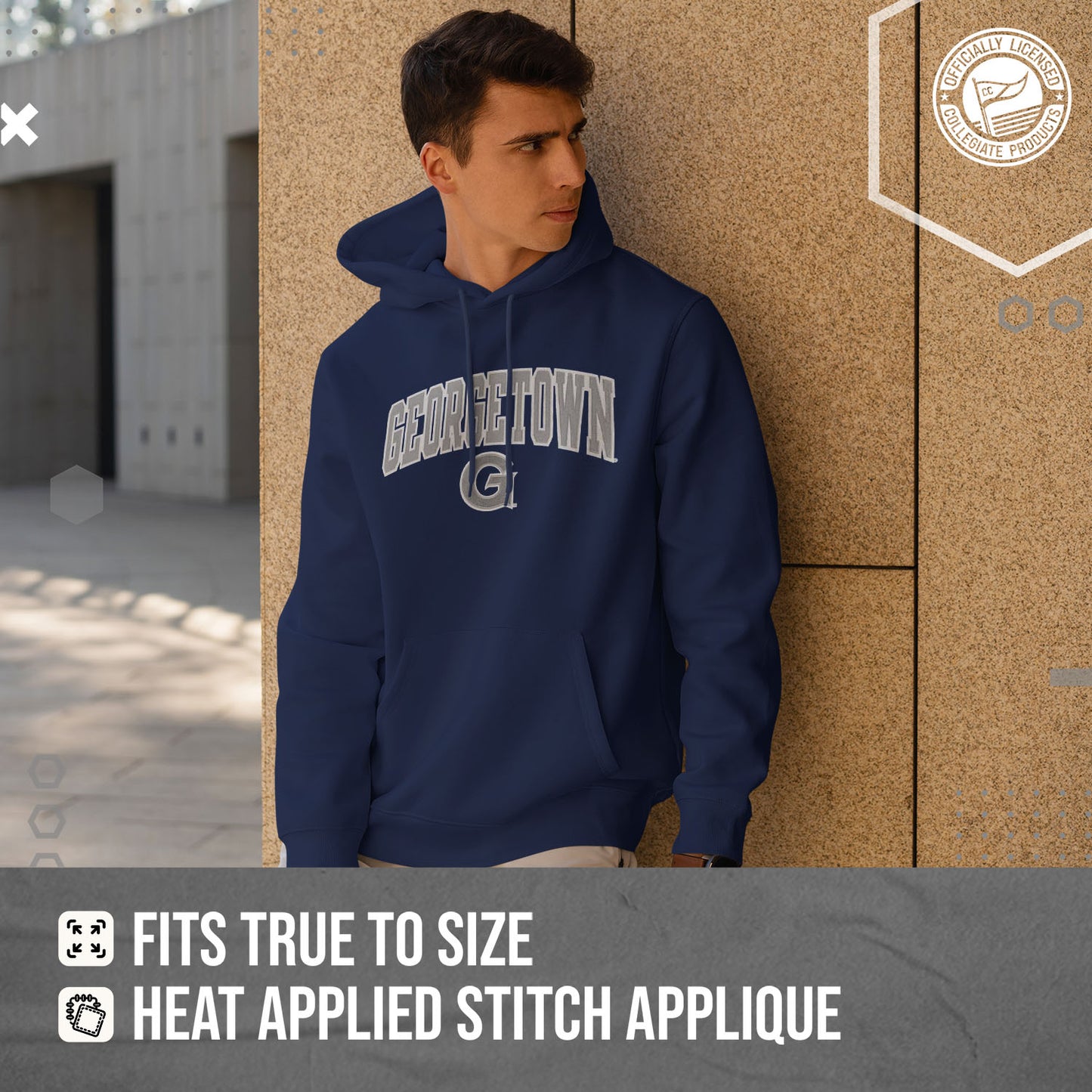 Georgetown Hoyas NCAA Adult Tackle Twill Hooded Sweatshirt - Navy