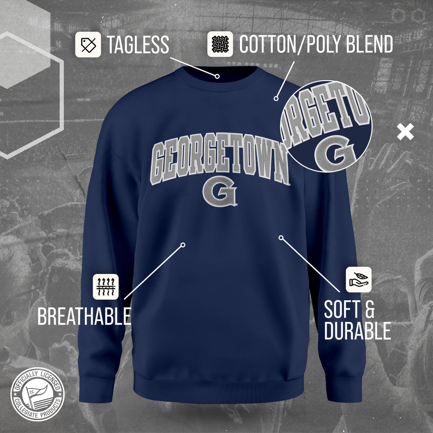Georgetown Hoyas NCAA Adult Tackle Twill Crewneck Sweatshirt - Navy