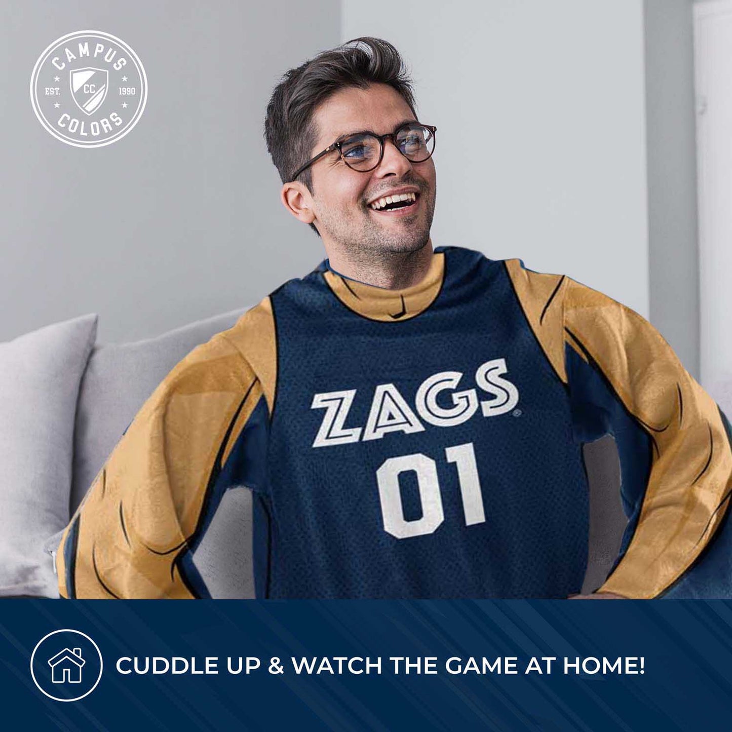 Gonzaga Bulldogs NCAA Team Wearable Blanket with Sleeves - Navy