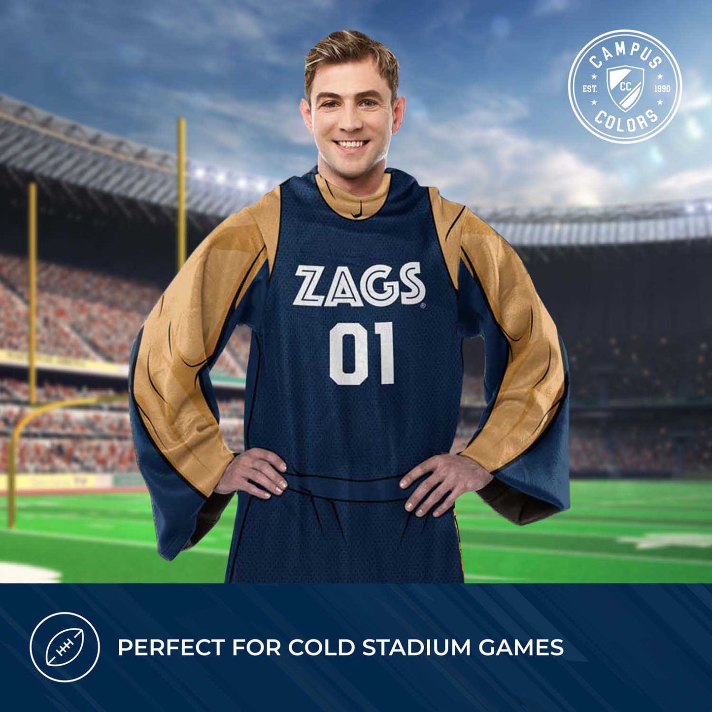 Gonzaga Bulldogs NCAA Team Wearable Blanket with Sleeves - Navy