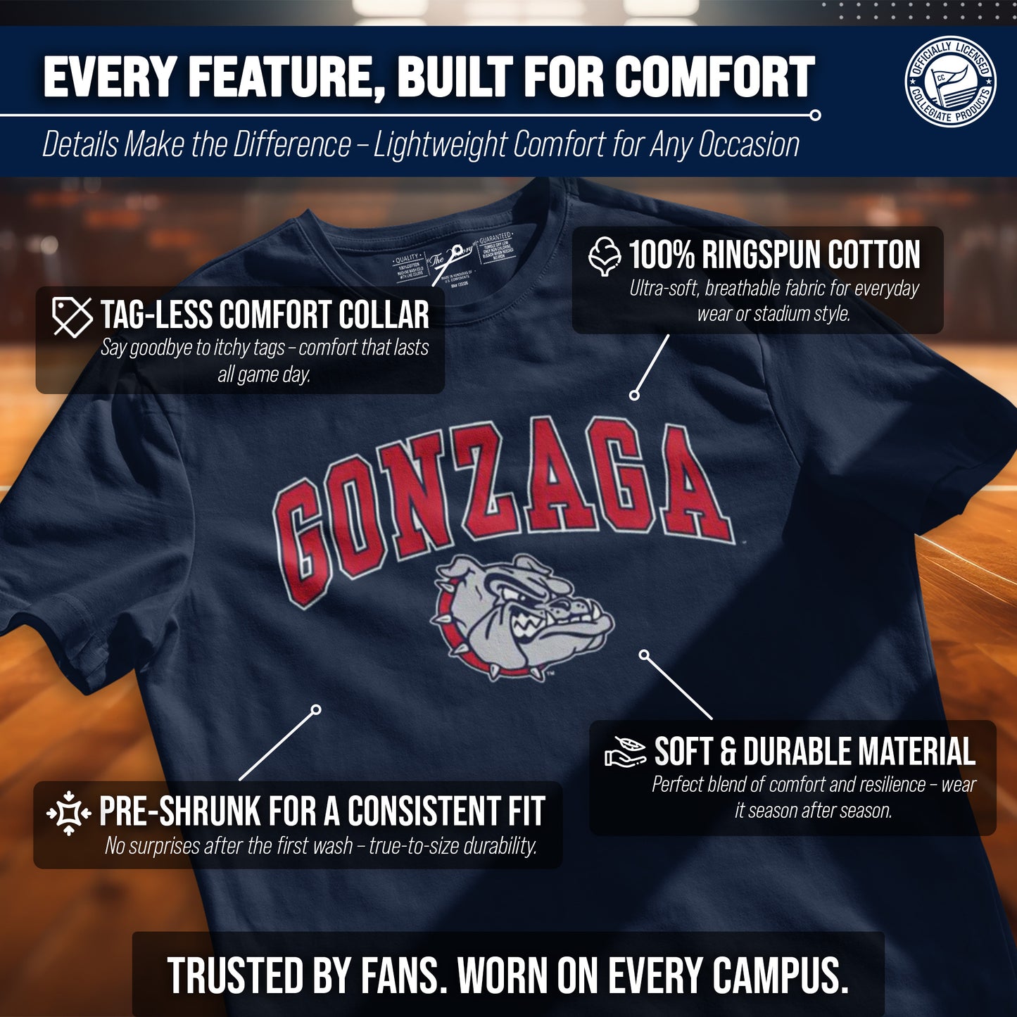 Gonzaga Bulldogs NCAA Adult Gameday Cotton T-Shirt - Navy