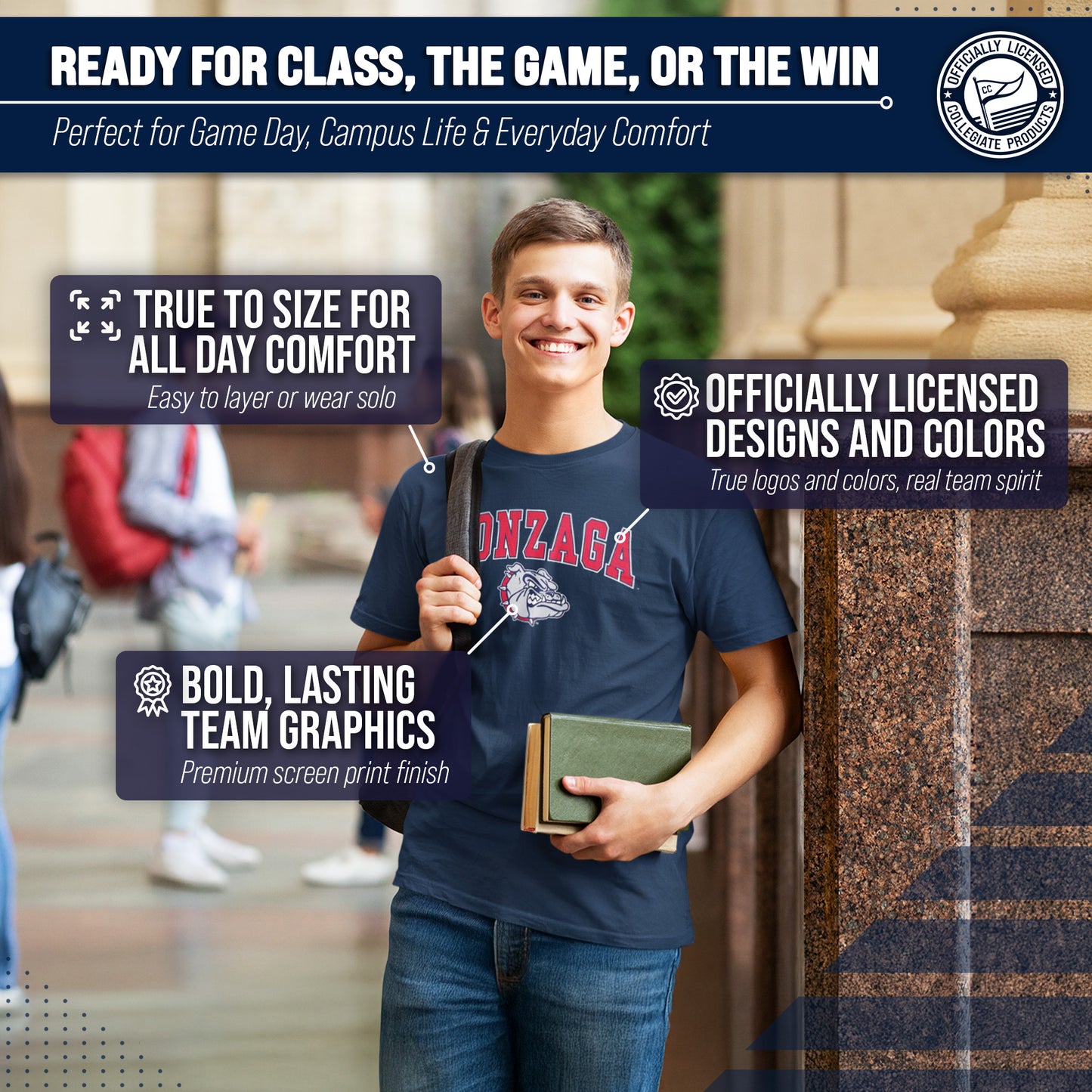 Gonzaga Bulldogs NCAA Adult Gameday Cotton T-Shirt - Navy