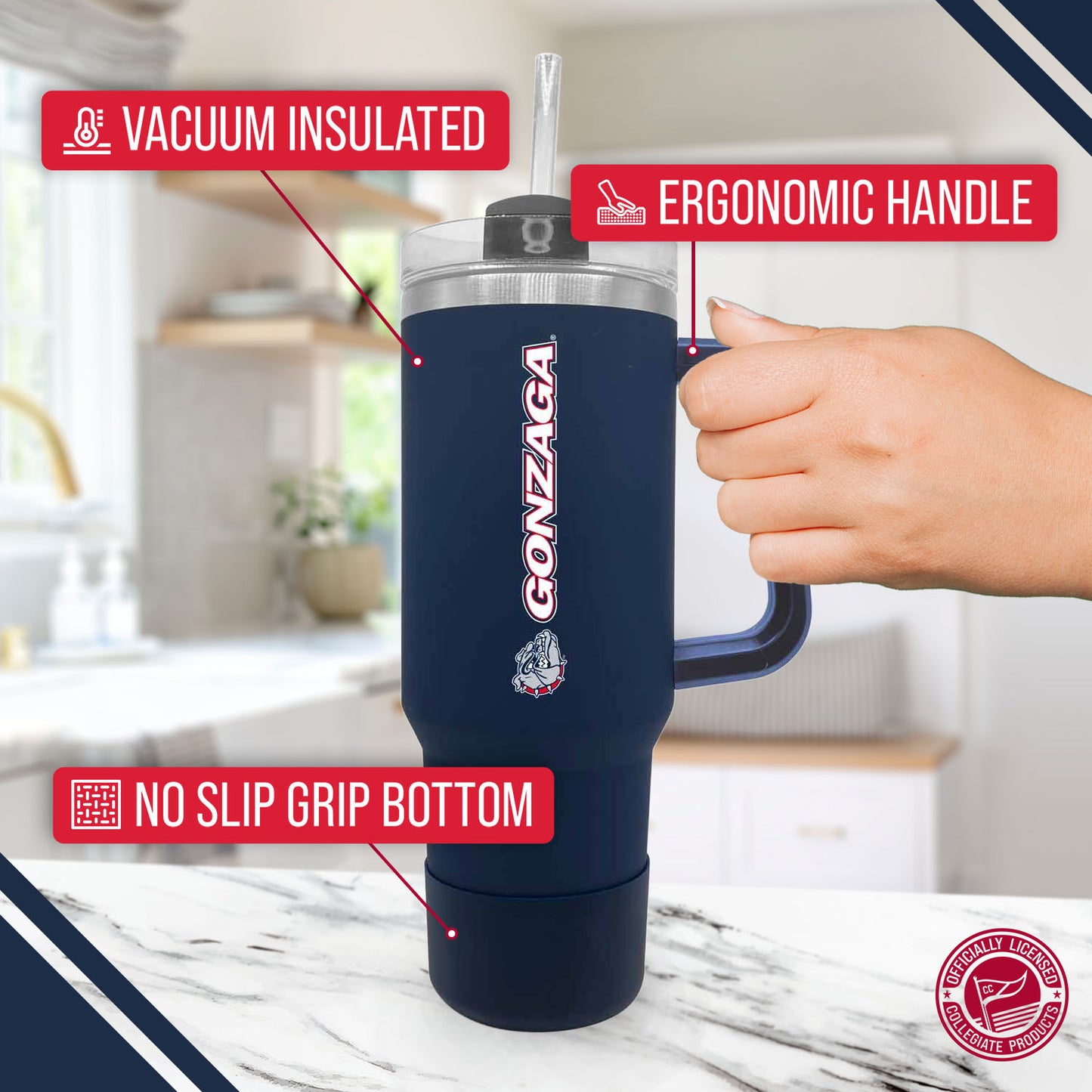 Gonzaga Bulldogs College & University 40 oz Travel Tumbler With Handle - Navy