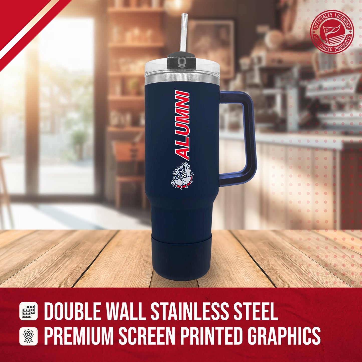Gonzaga Bulldogs Collegiate 40oz Stainless Steel Travel Tumbler with Handle for Alumni - Navy