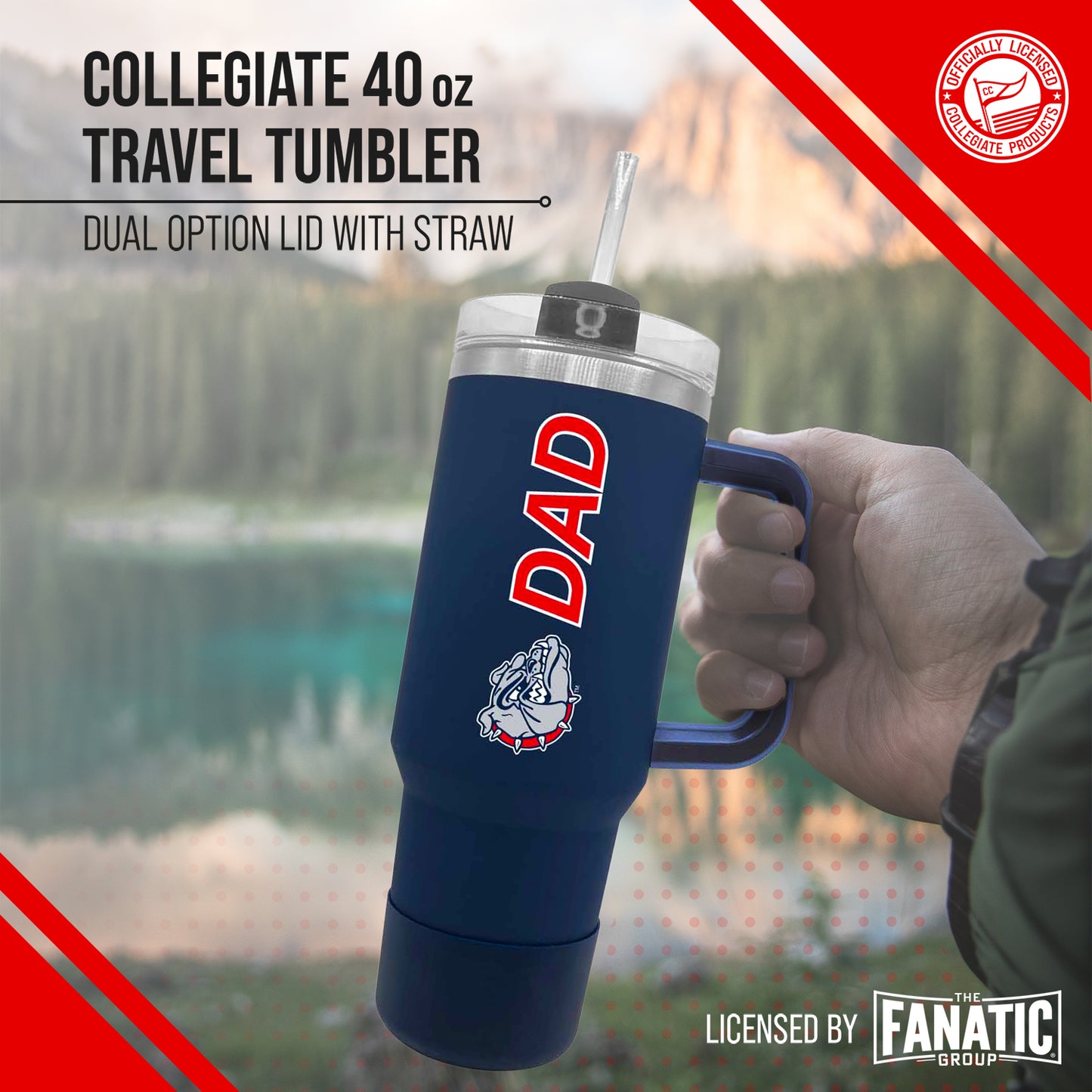 Gonzaga Bulldogs Collegiate 40oz Stainless Steel Travel Tumbler with Handle for Dad - Navy