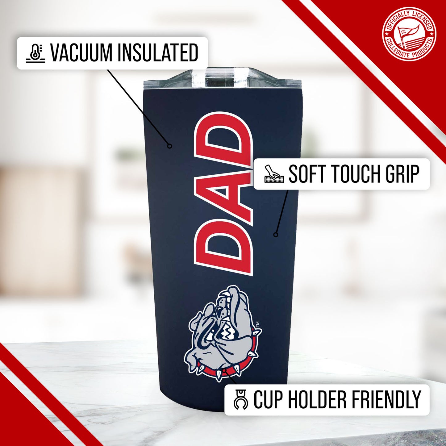 Gonzaga Bulldogs NCAA Stainless Steel Travel Tumbler for Dad - Navy