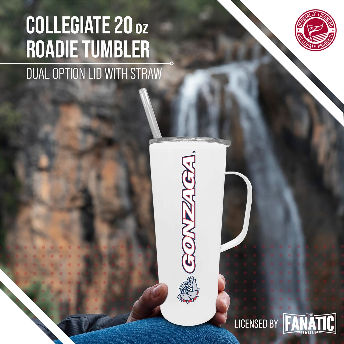 Gonzaga Bulldogs NCAA Stainless Steel 20oz Roadie With Handle & Dual Option Lid With Straw - White