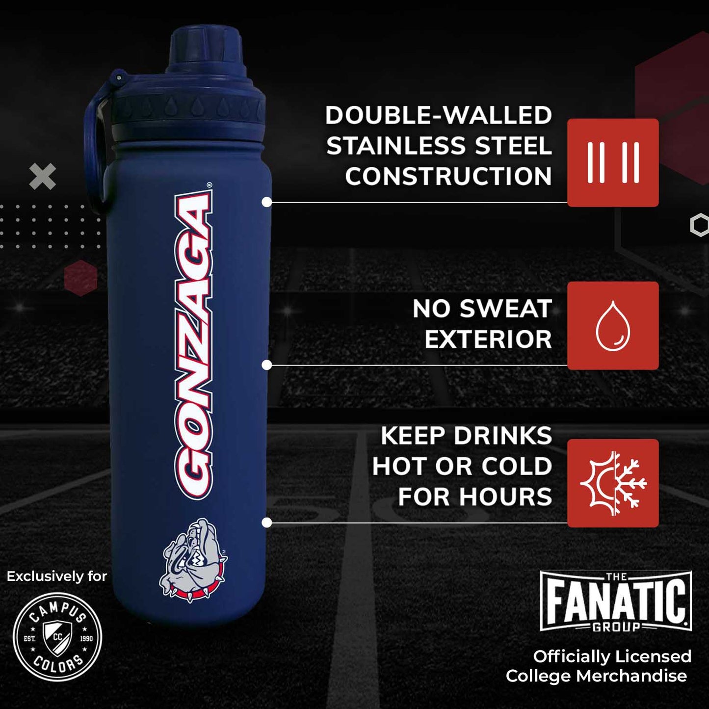 Gonzaga Bulldogs NCAA Stainless Steel Water Bottle - Navy