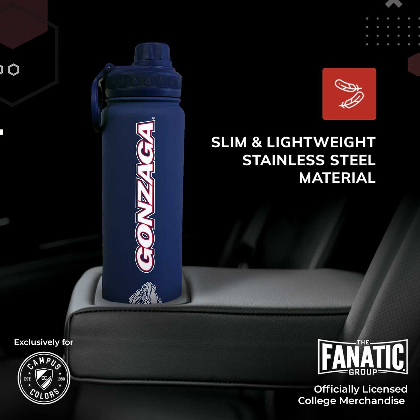 Gonzaga Bulldogs NCAA Stainless Steel Water Bottle - Navy